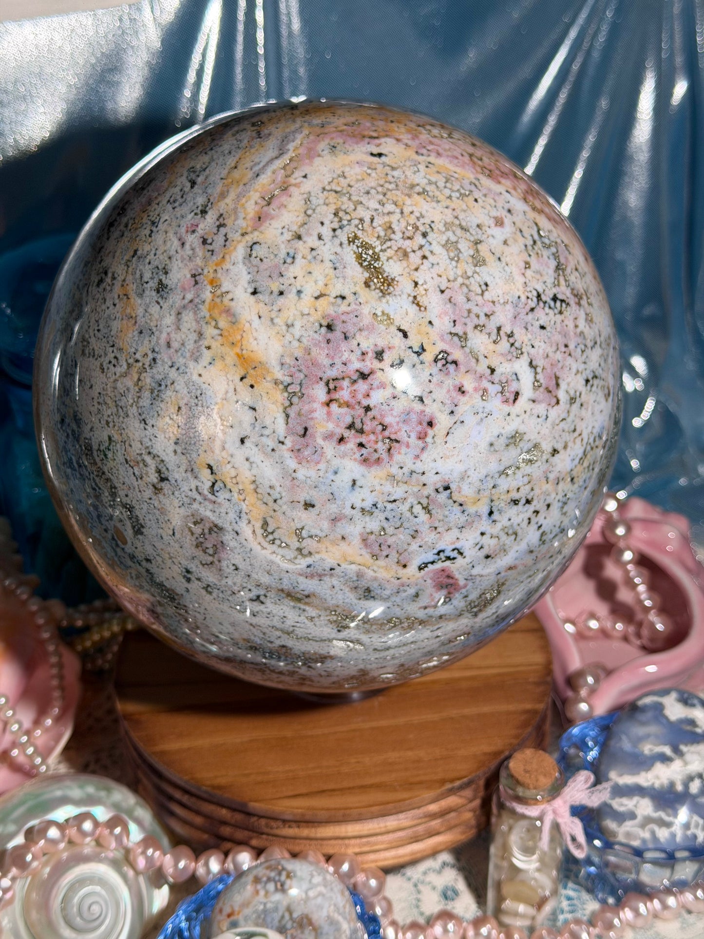 Statement Pastel Rainbow orbicular Veinless Ocean Jasper™ sphere from Madagascar - 17lbs, 7.5kg