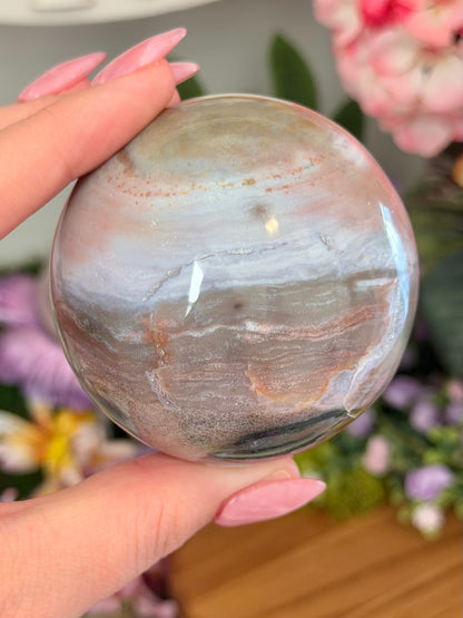 Pastel pink planet sea jasper sphere