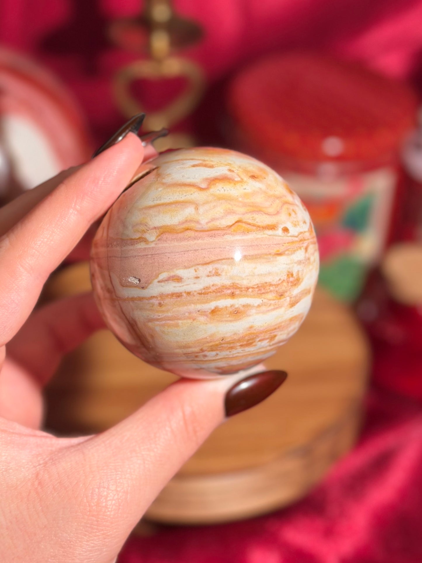 Strawberry banana zebra jasper sphere 50A