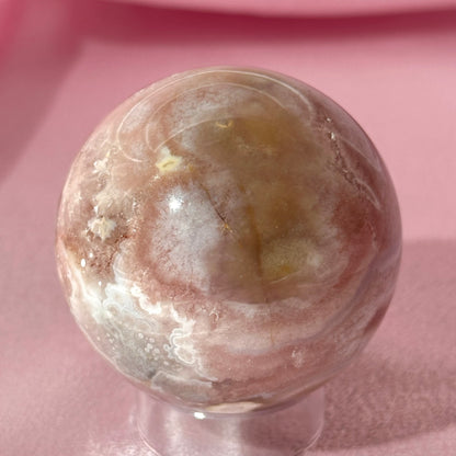 Pink amethyst flower agate sphere (K)