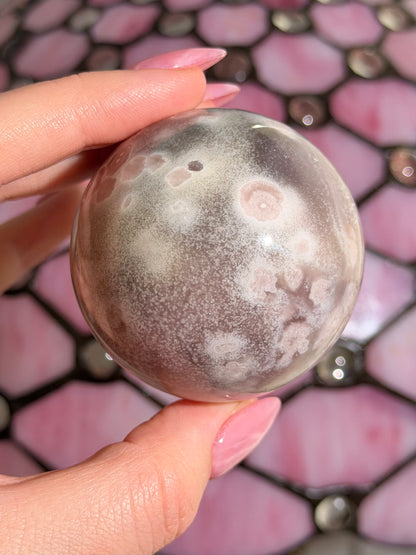 "Galaxy" Pink amethyst x flower agate sphere