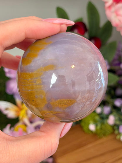 Glowy purple sea jasper sphere