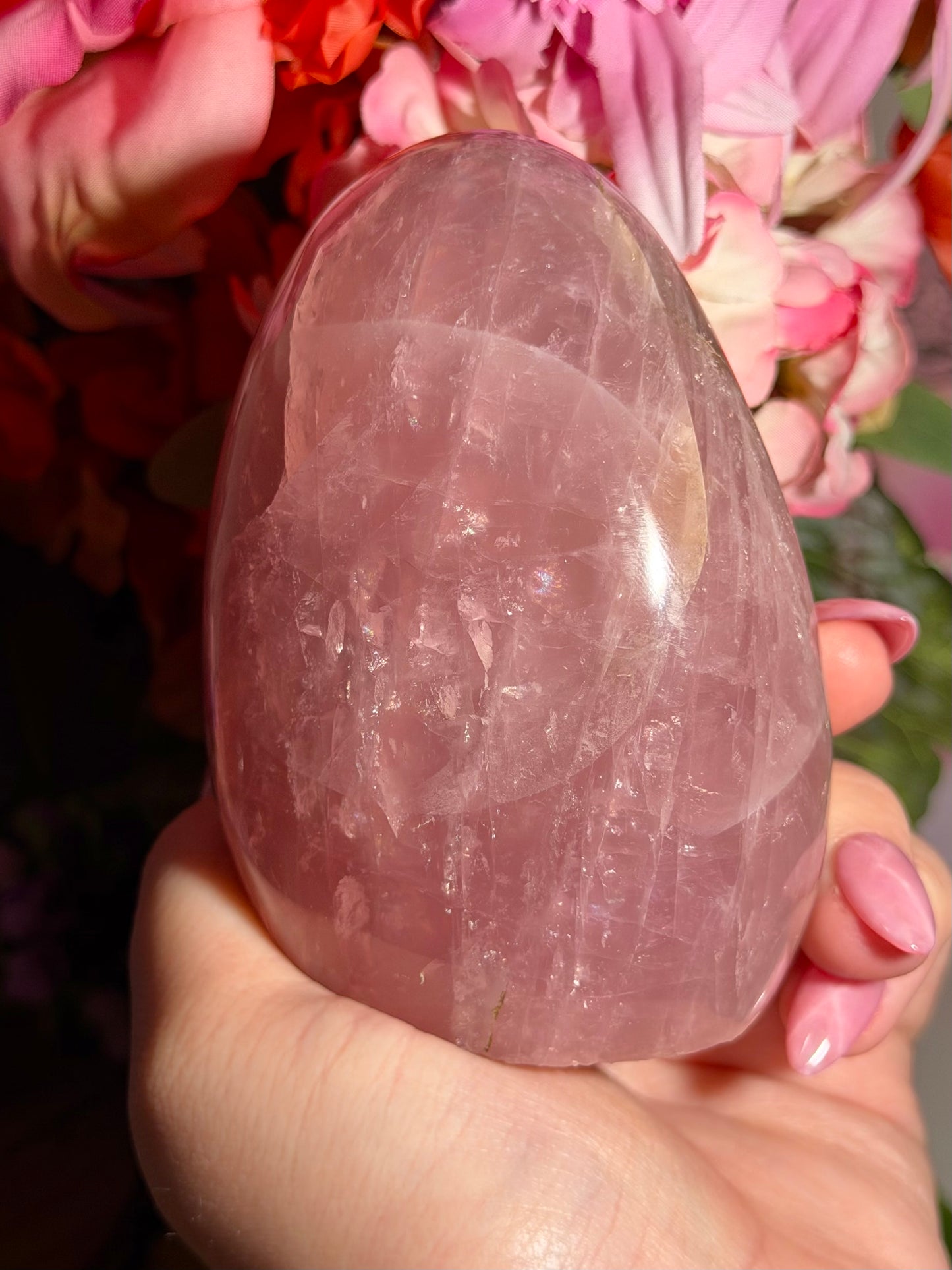 “Guava” pink rose quartz freeform