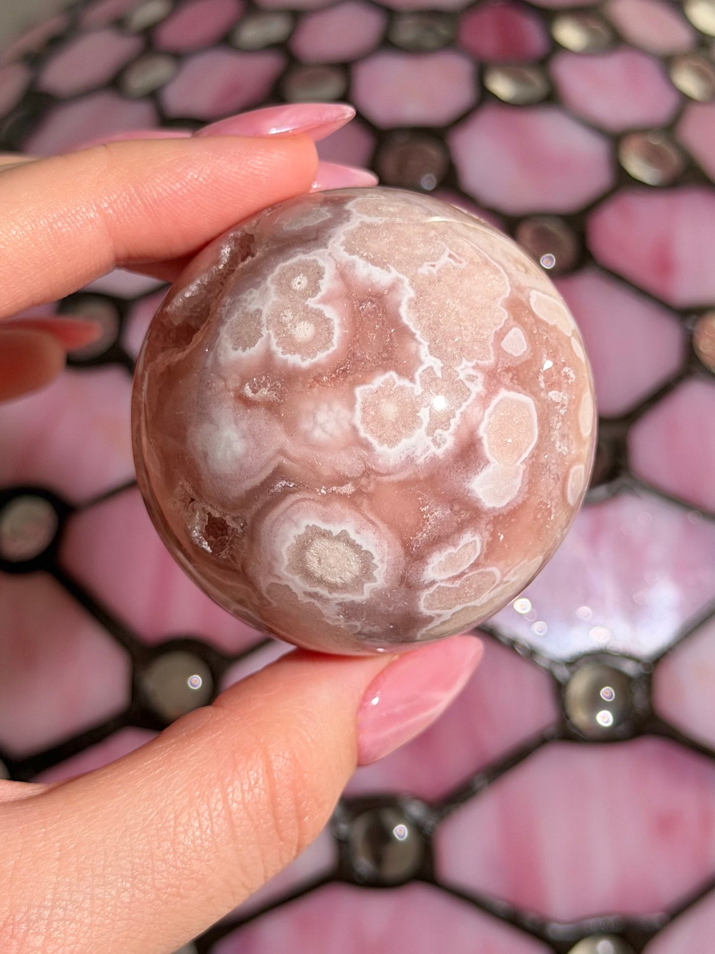 Hot pink quartzy Pink amethyst x flower agate sphere