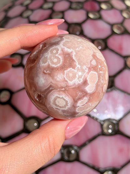 Hot pink quartzy Pink amethyst x flower agate sphere
