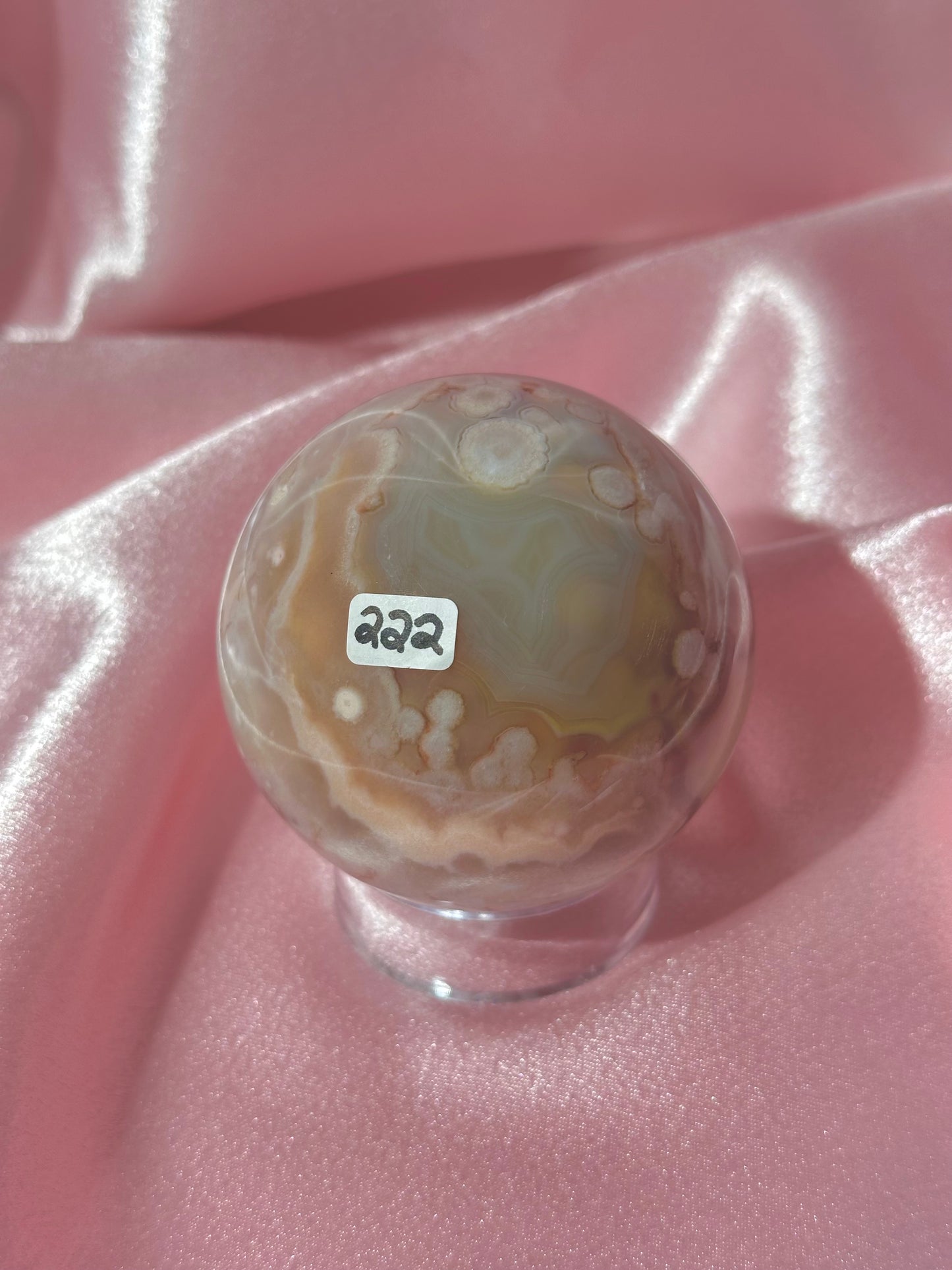 Yellow, blue & pink flower agate sphere from Madagascar *has parallax!