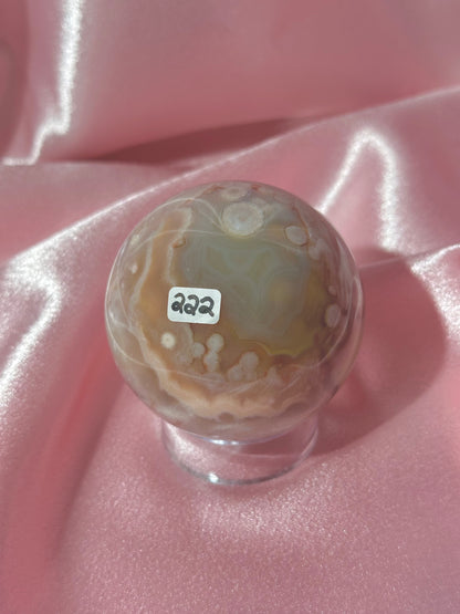 Yellow, blue & pink flower agate sphere from Madagascar *has parallax!