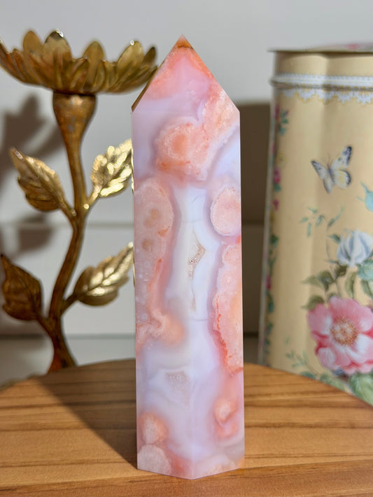 Carnelian x flower agate tower