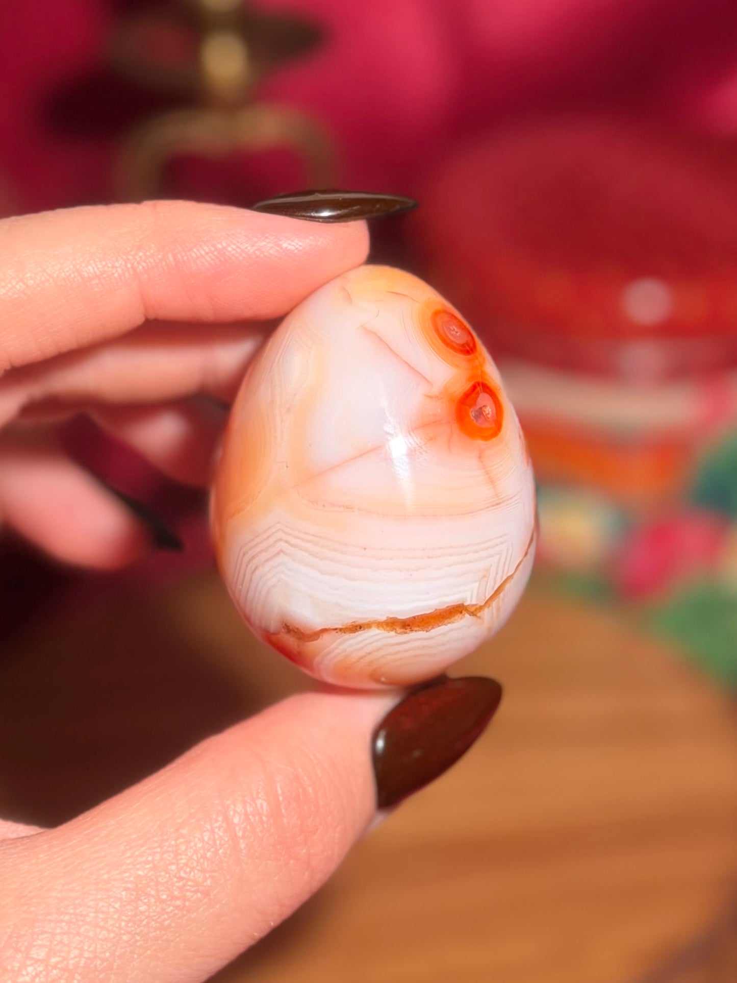 Pastel cool toned carnelian egg with funky banding