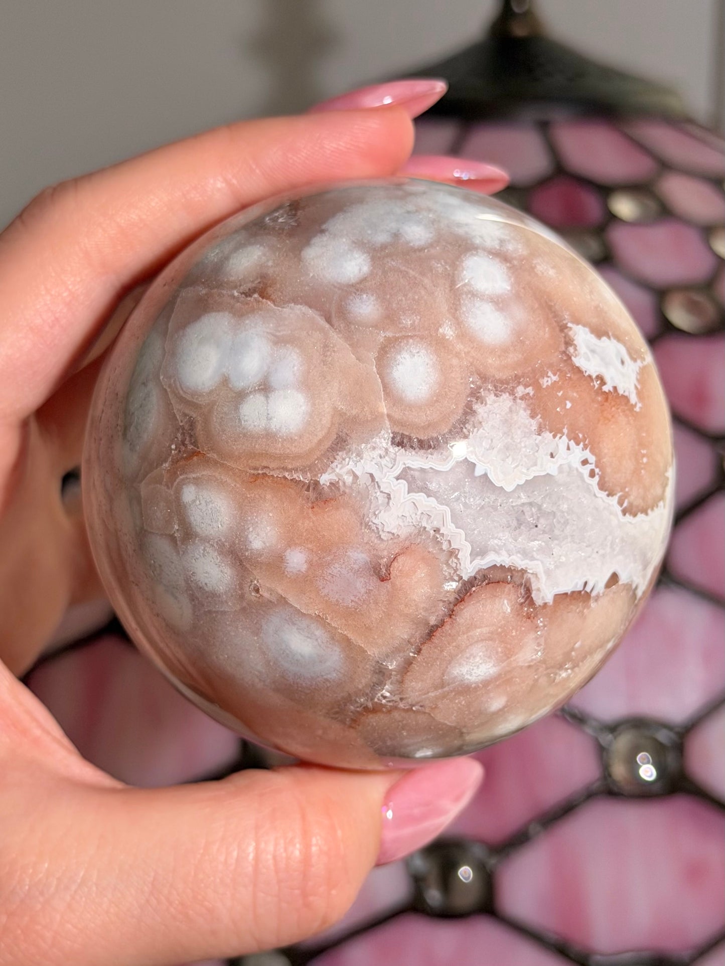 Pink amethyst x flower agate sphere
