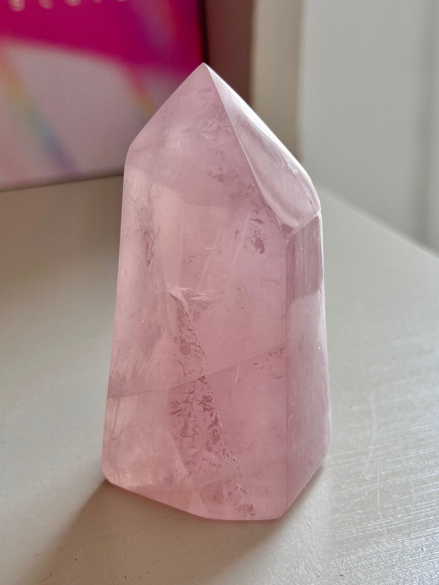 Baby pink rose quartz tower