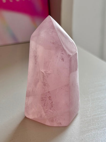 Baby pink rose quartz tower