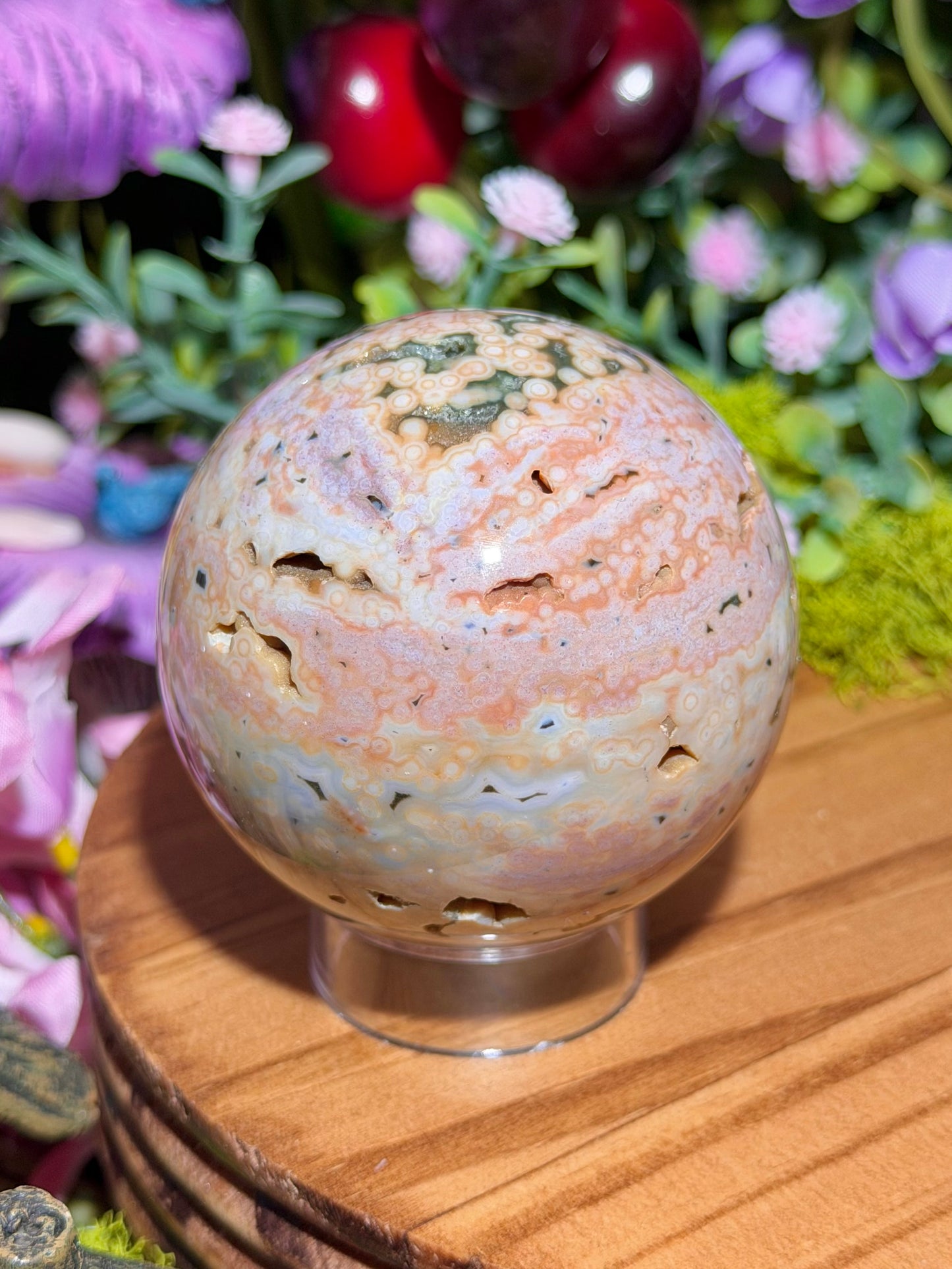 Pink Orbicular Veinless Ocean Jasper sphere