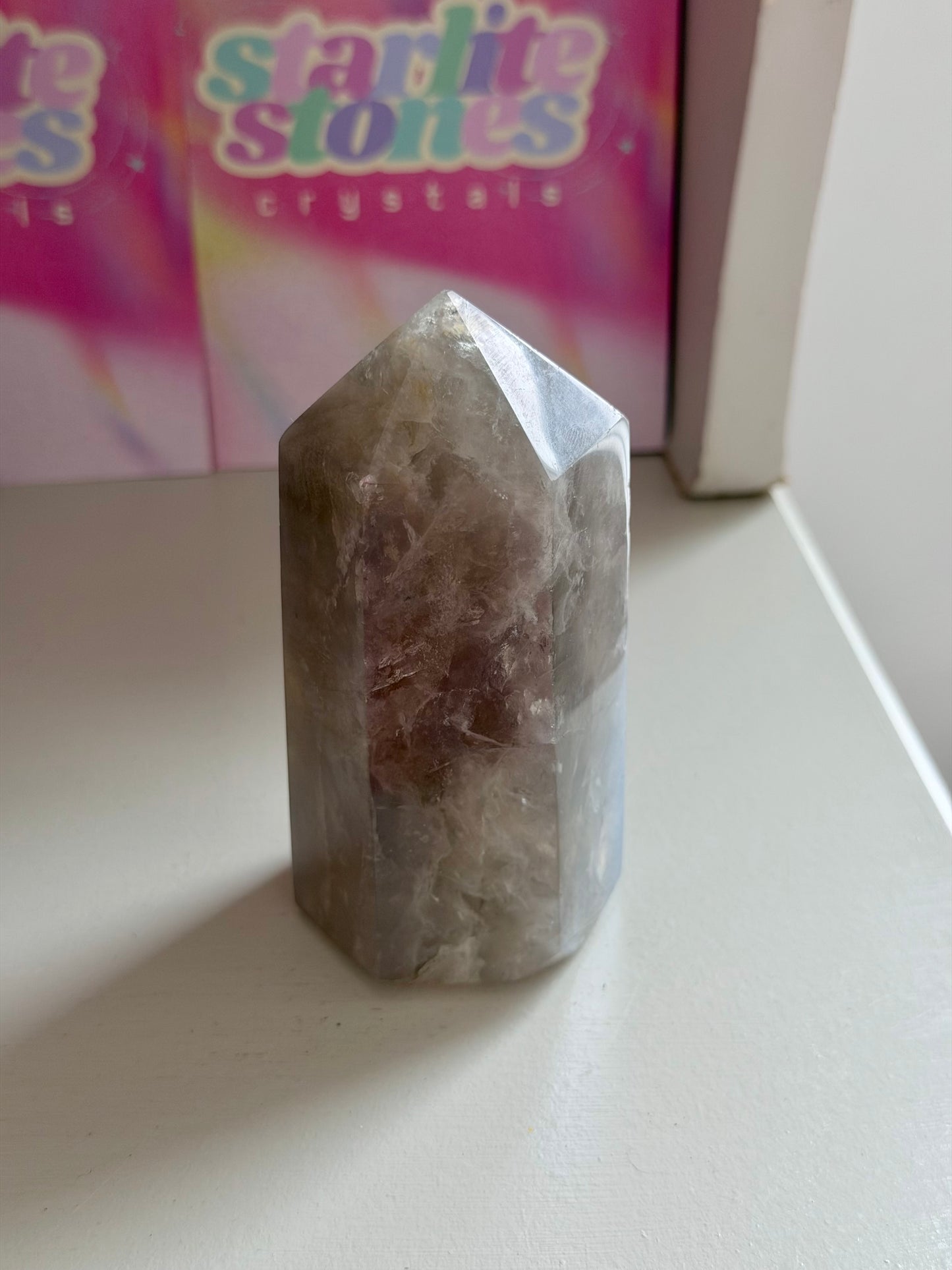Blue rose quartz tower