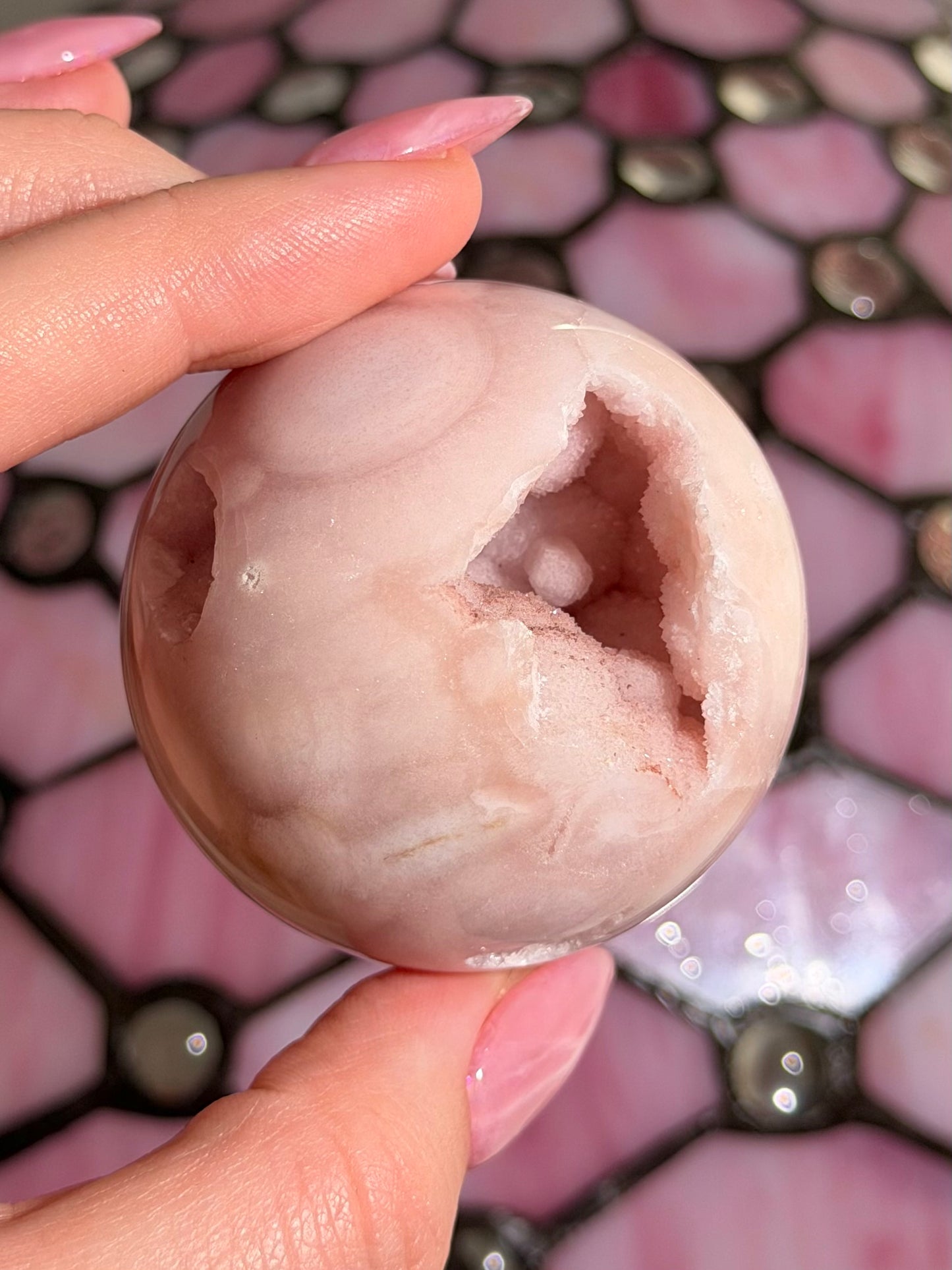 Pastel druzy Pink amethyst x flower agate sphere