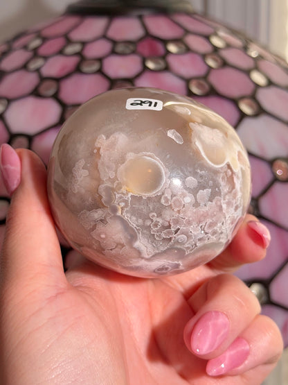 Large Flower agate x pink amethyst egg