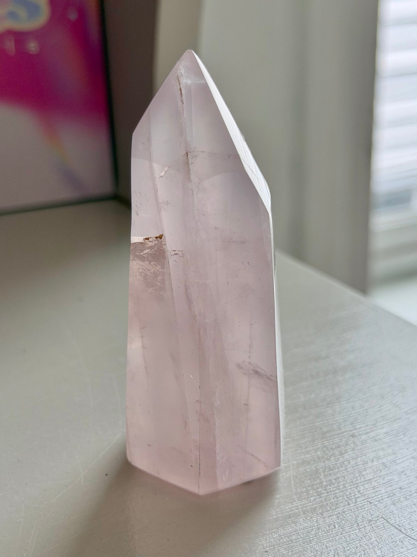 Baby pink rose quartz tower
