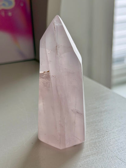 Baby pink rose quartz tower