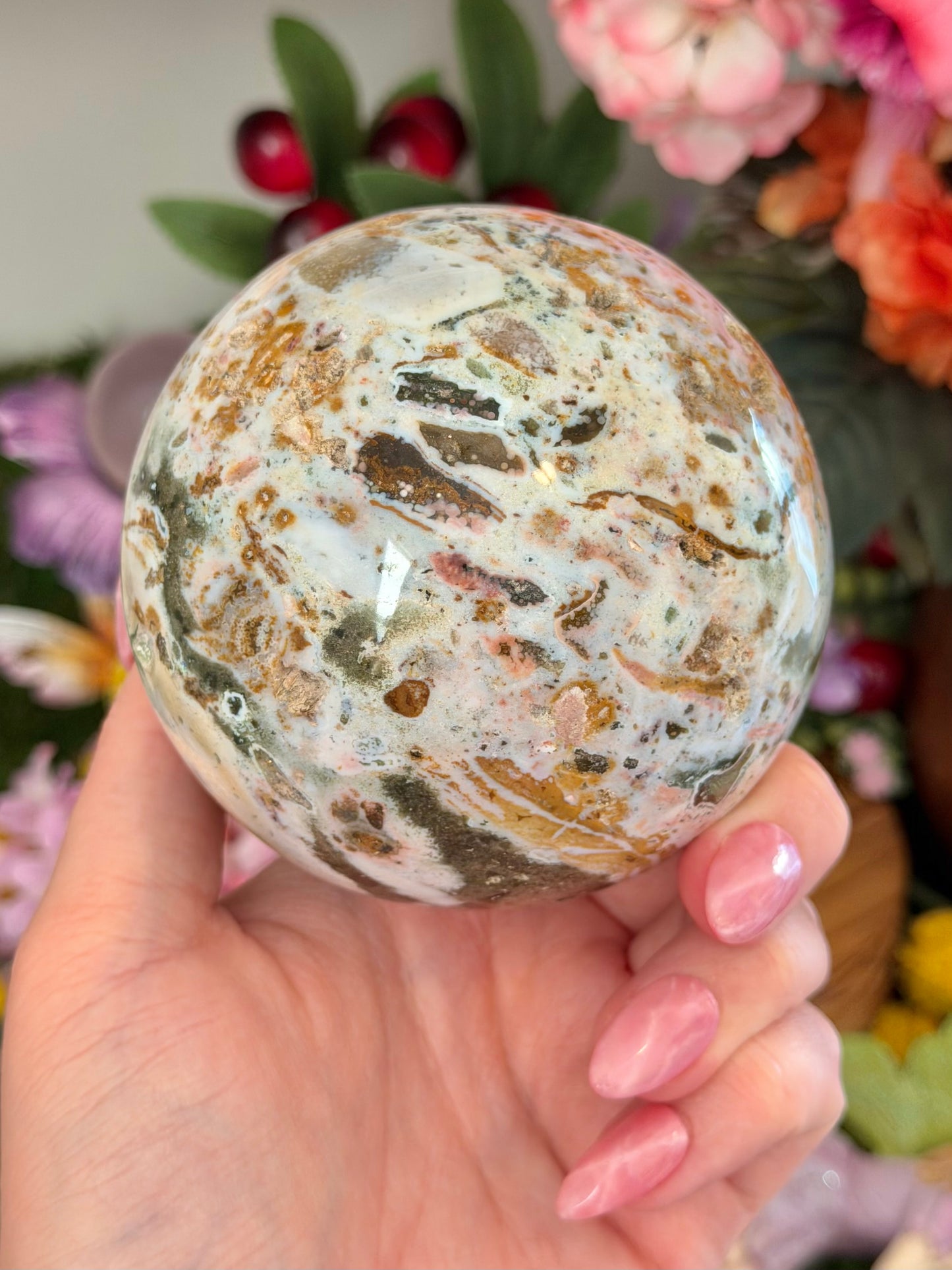 Large multi colored cosmic sea jasper sphere