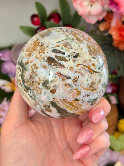 Large multi colored cosmic sea jasper sphere