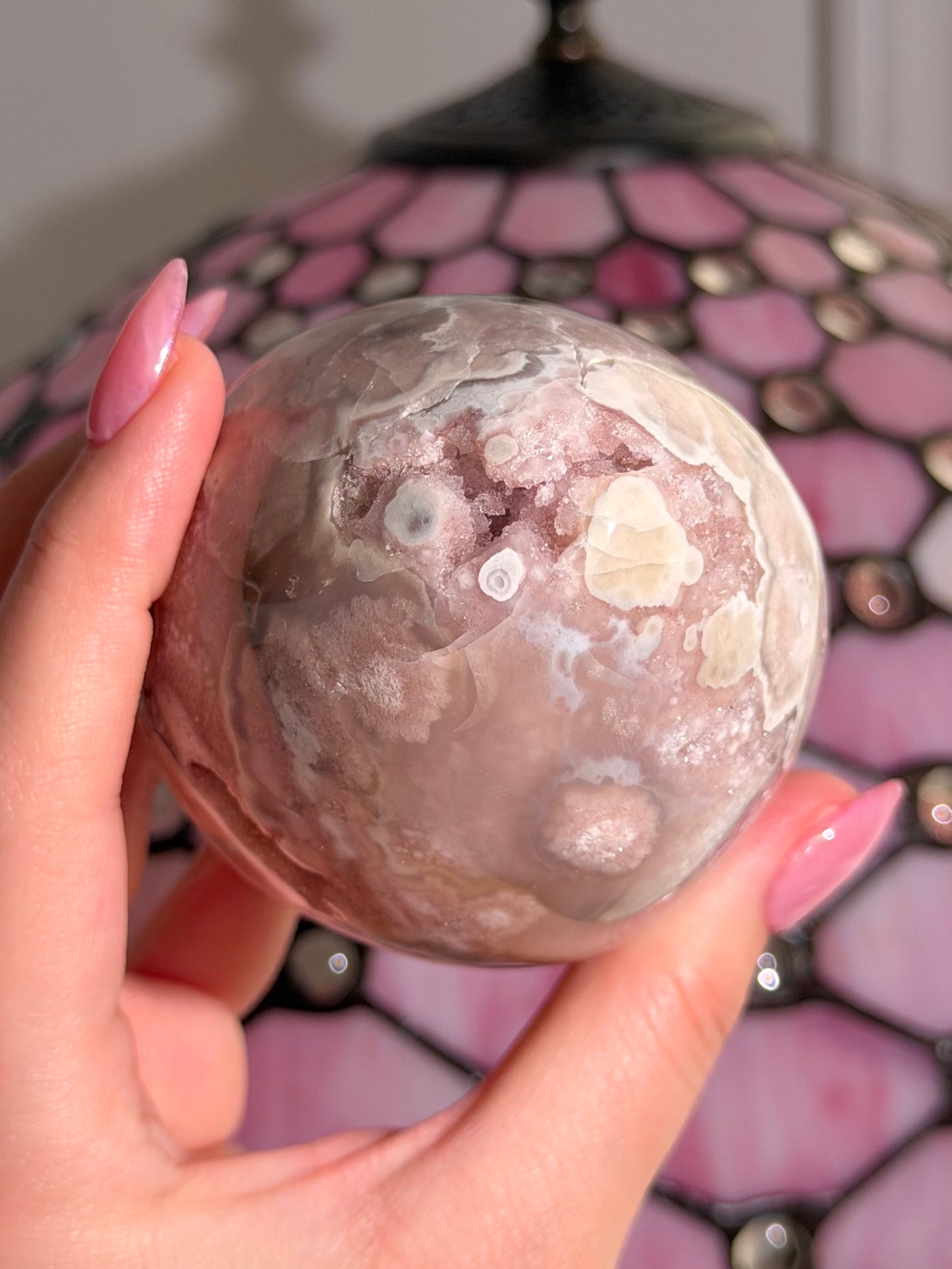 Large Flower agate x pink amethyst egg