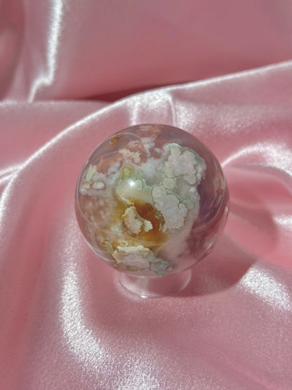 Colorful flower agate sphere from Madagascar *imperfect polish