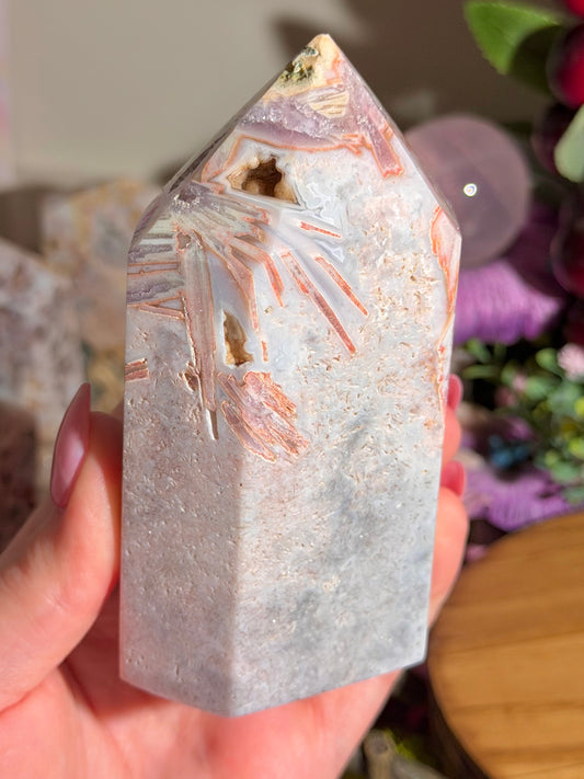 Unique purple and blue pink amethyst tower from Brazil
