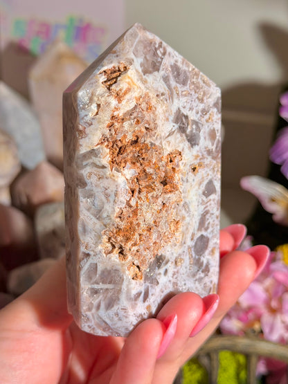 Mosaic pastel blue pink amethyst tower from Brazil