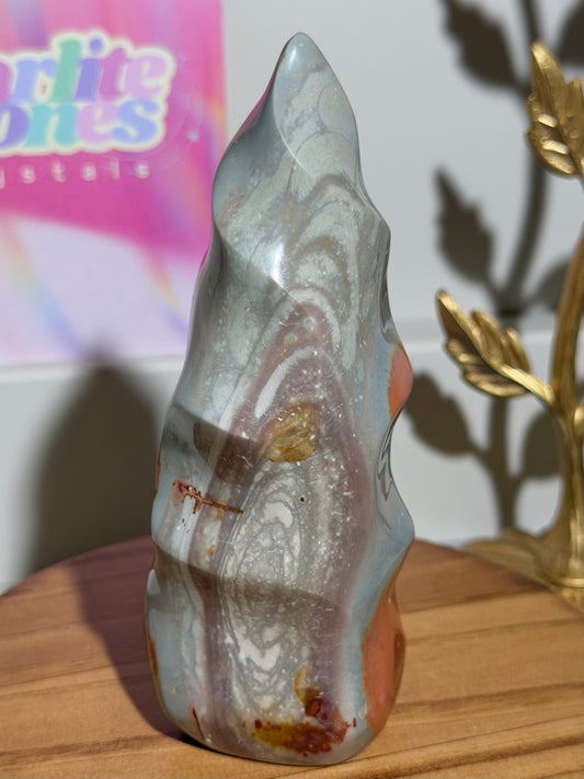 Pastel blue and purple polychrome jasper flame