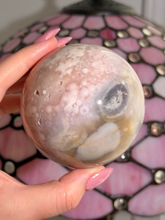 Pink amethyst x flower agate sphere