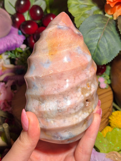 Pink "cotton candy" sea jasper flame