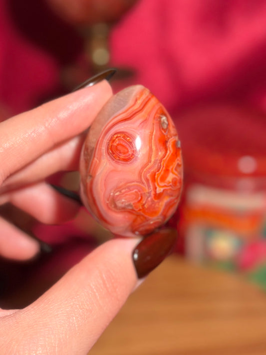 Red and pink milkshake carnelian egg with quartz