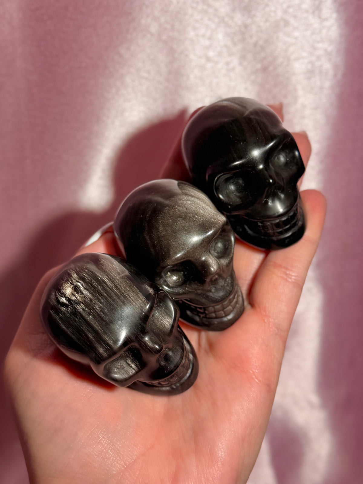 YOU PICK ⟢ Silver Sheen Obsidian Skull Carving