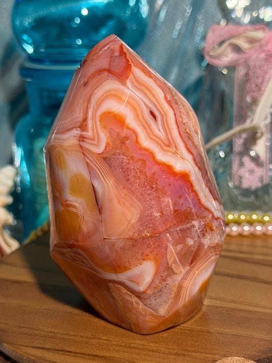 Large pink n' peachy carnelian flame