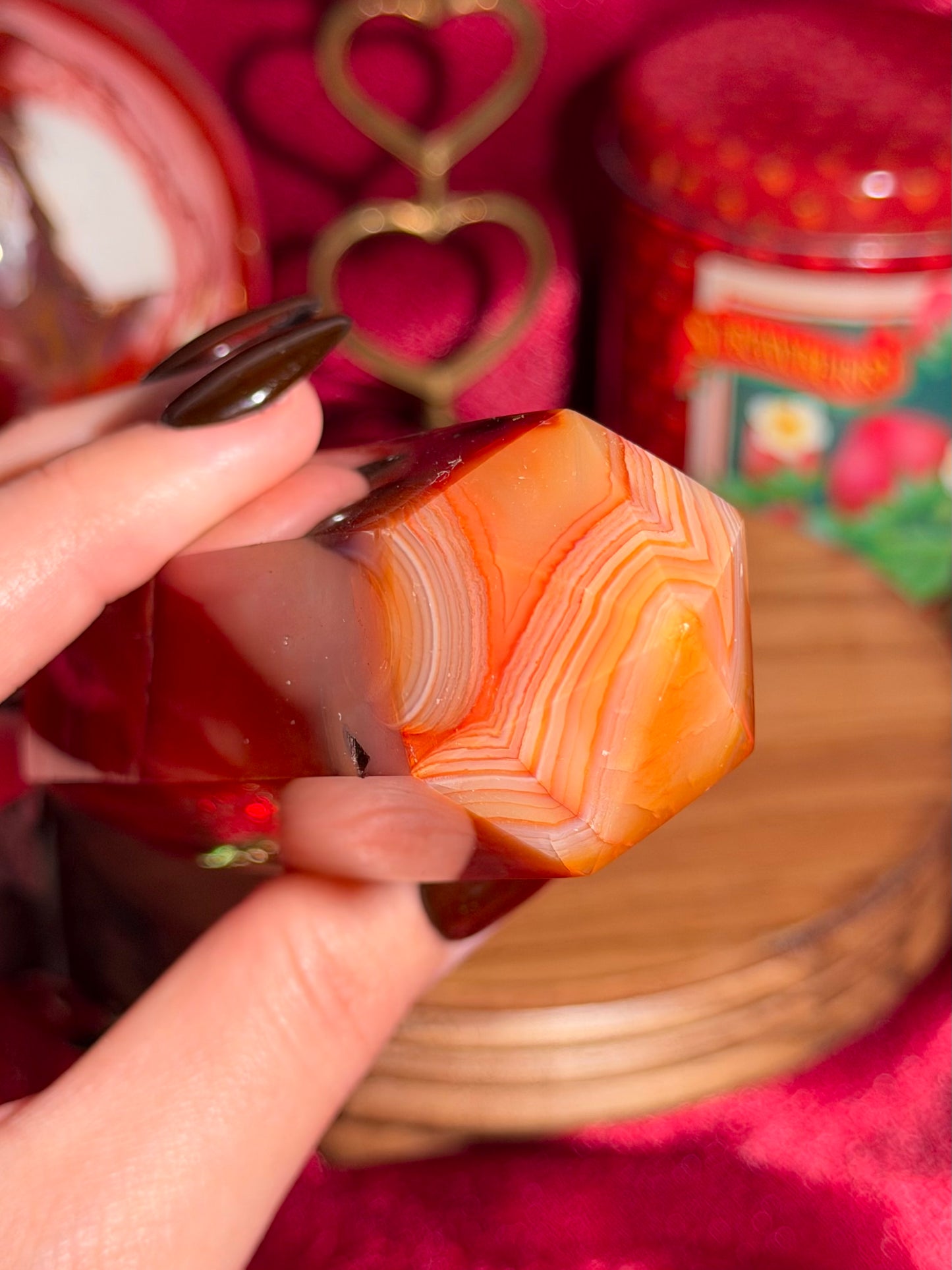 Creamy orange banded carnelian tower
