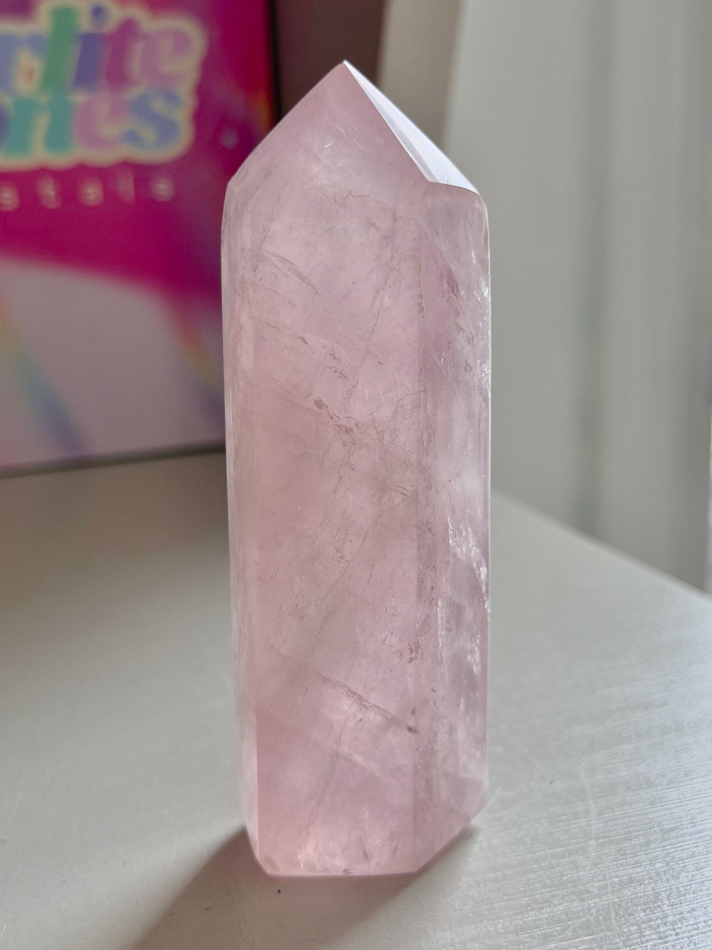 Baby pink rose quartz tower