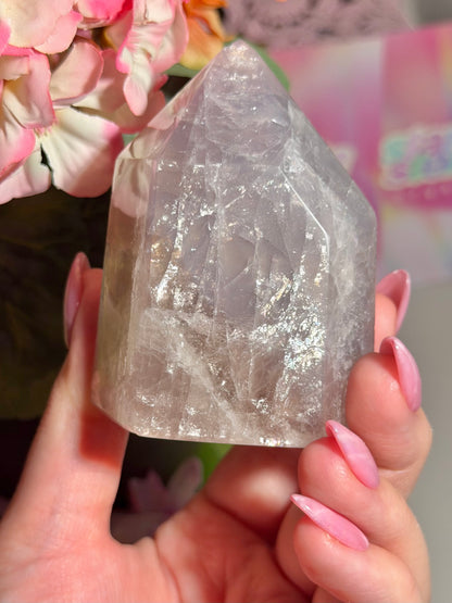 Shimmery blue rose quartz tower