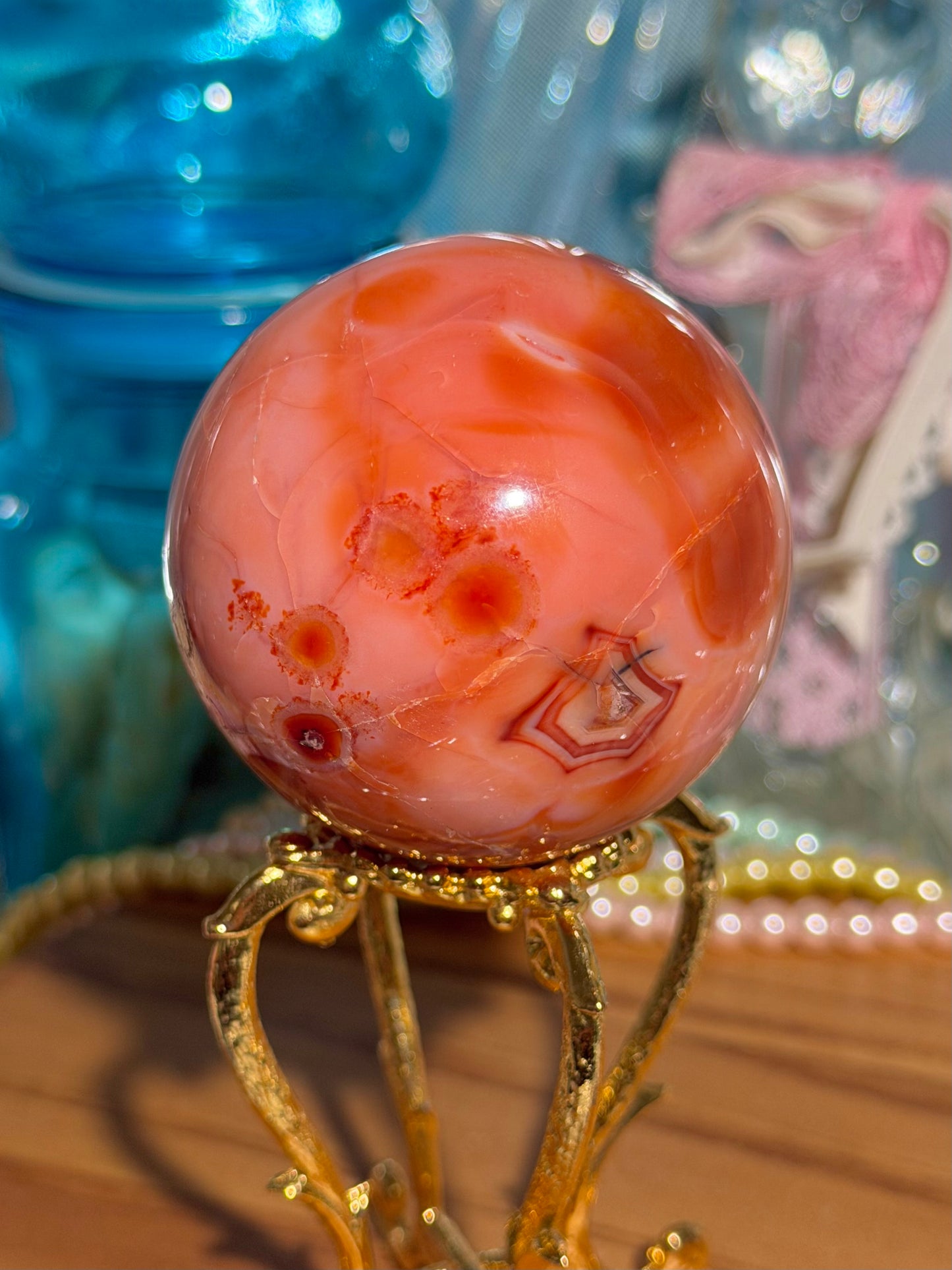 "Coral Reef" Carnelian sphere from Madagascar