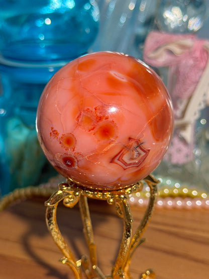 "Coral Reef" Carnelian sphere from Madagascar