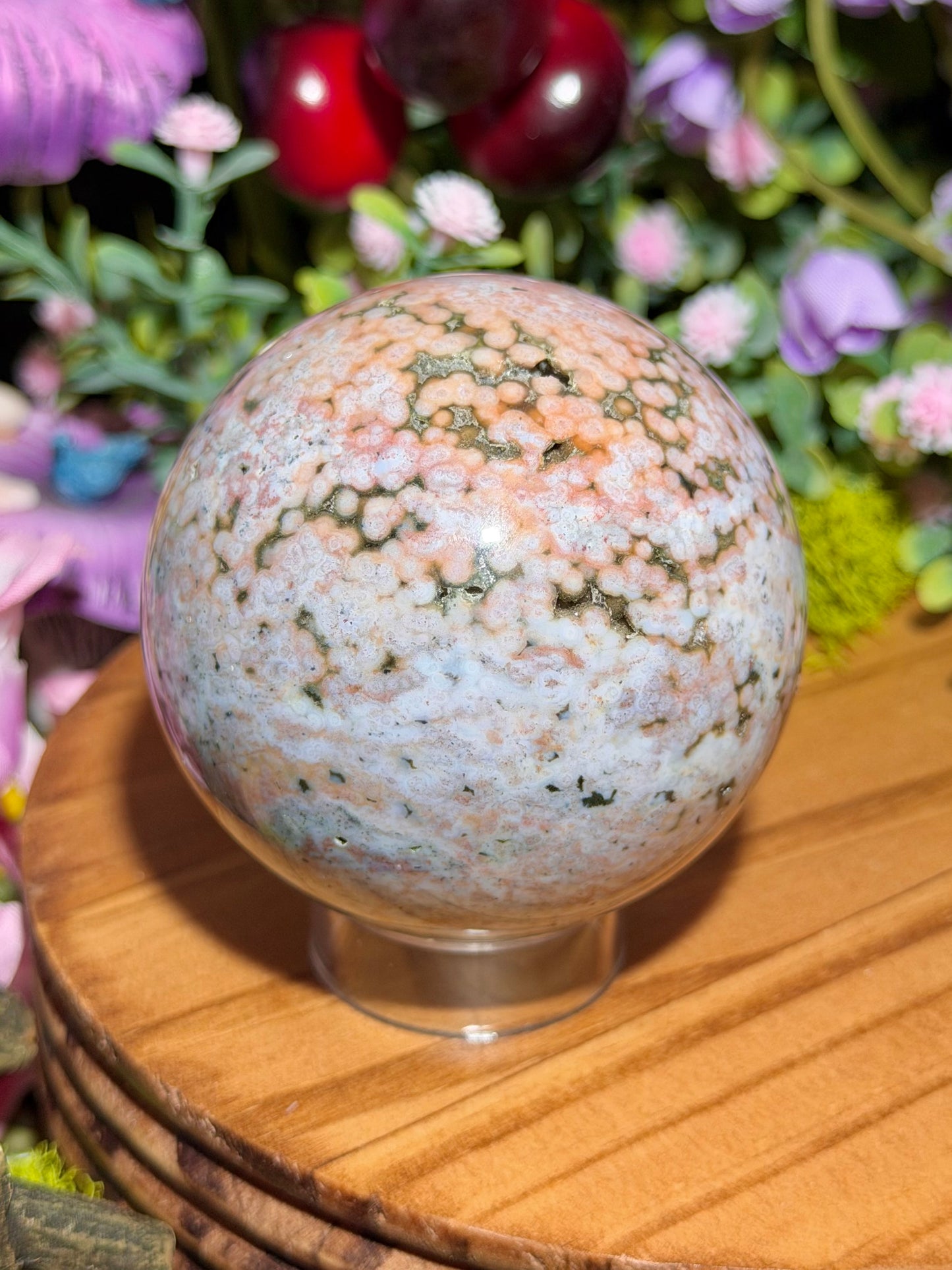 Pink Orbicular Veinless Ocean Jasper sphere