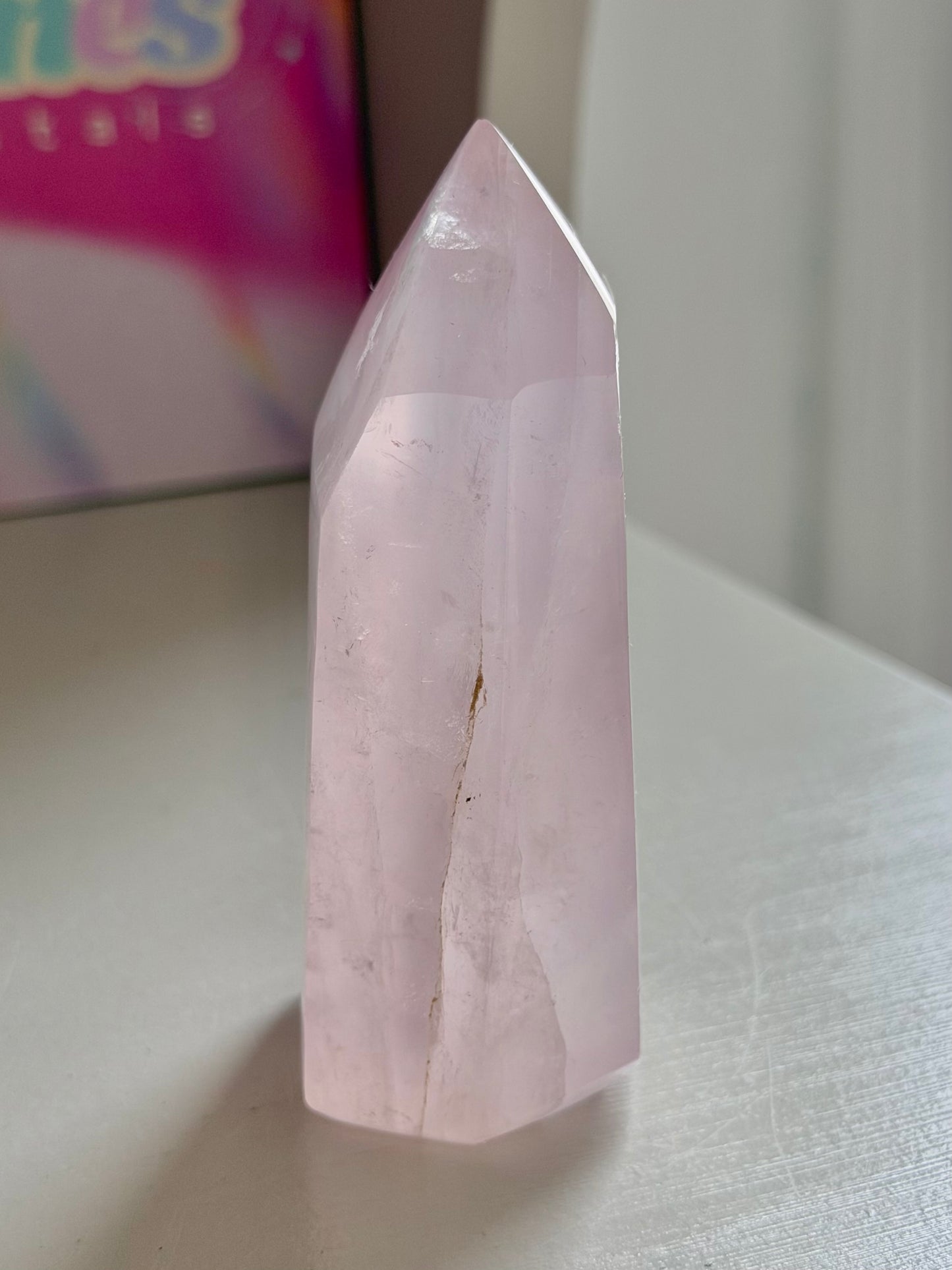 Baby pink rose quartz tower