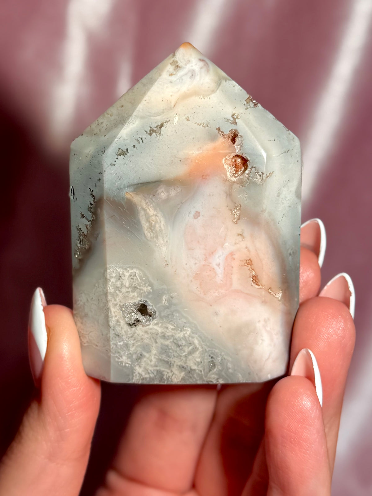 Pink Plume Agate Domino Tower (C)