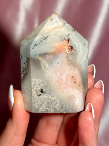 Pink Plume Agate Domino Tower (C)