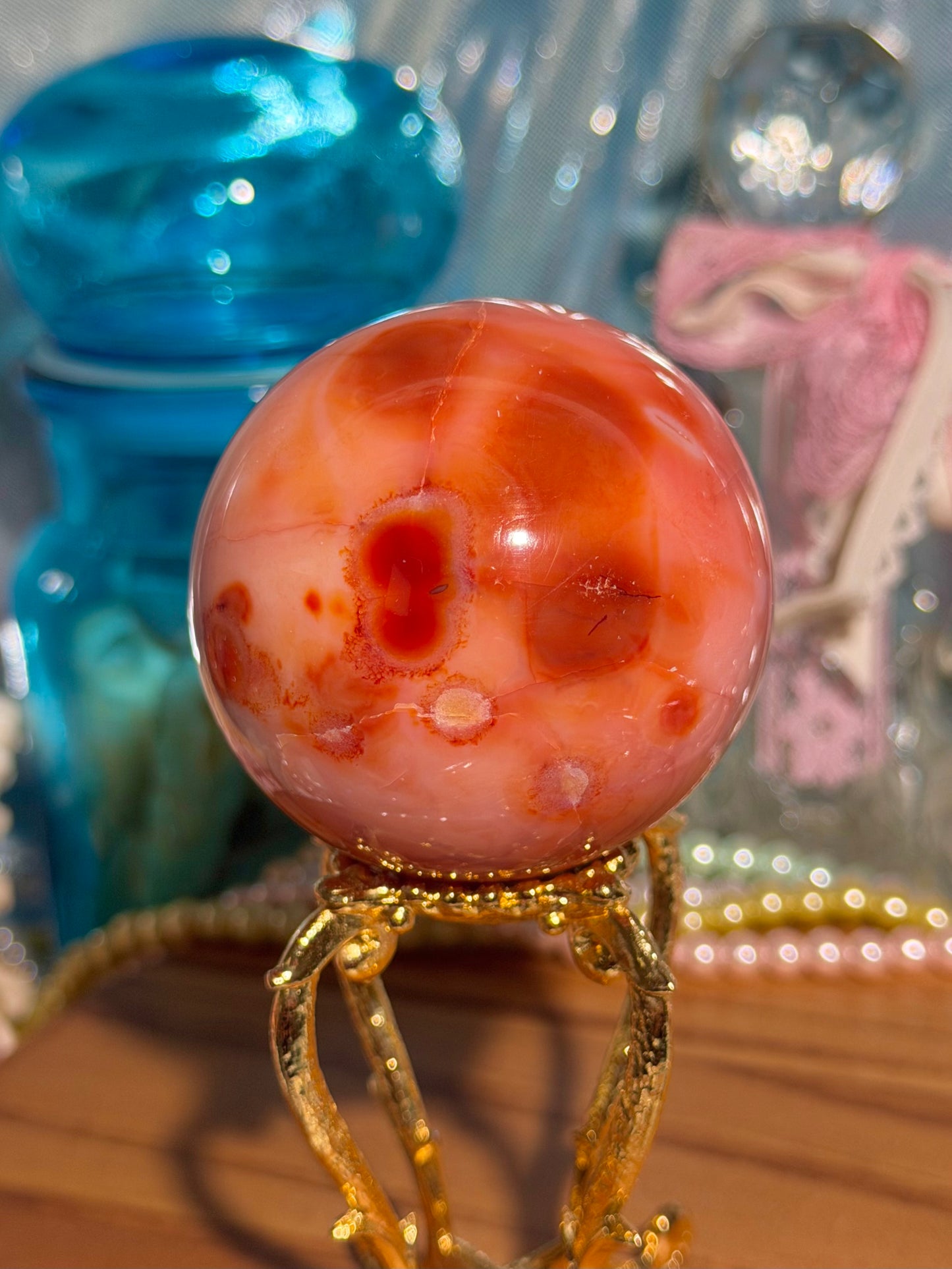 "Coral Reef" Carnelian sphere from Madagascar