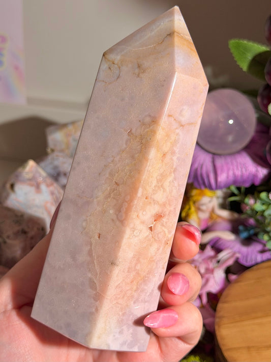 Large pastel bubbly pink amethyst tower from Brazil