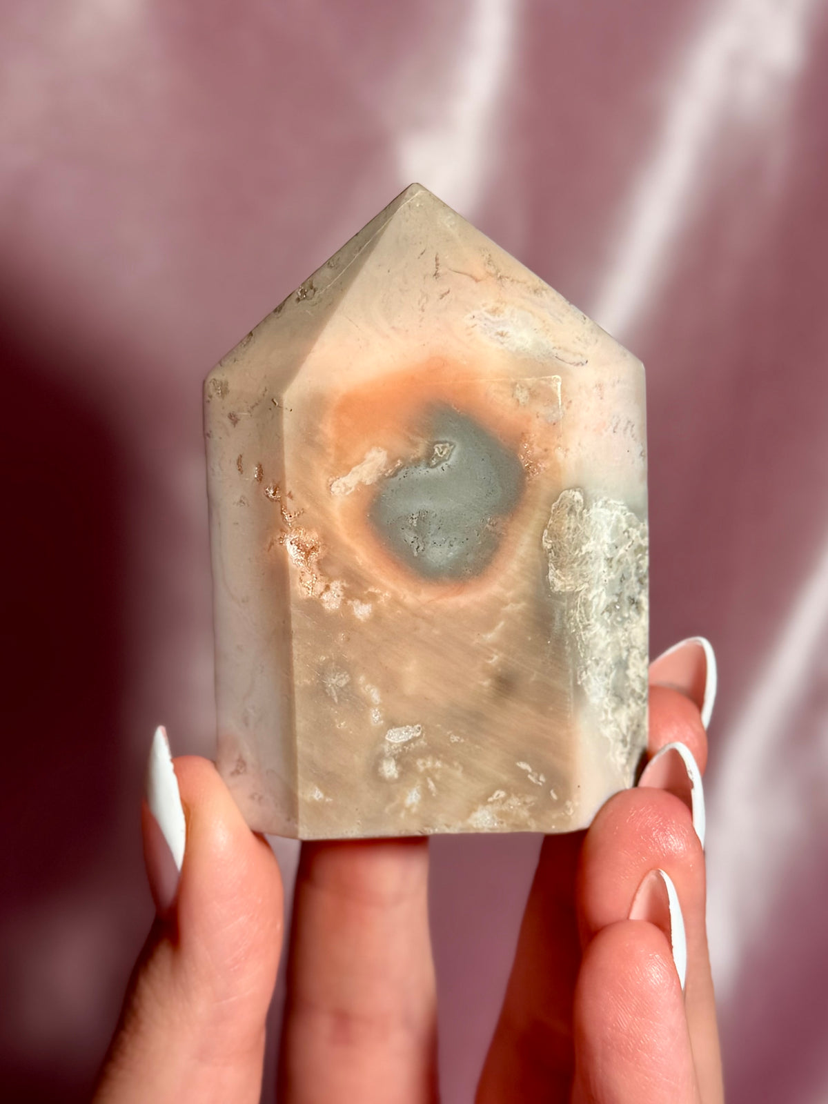 Pink Plume Agate Domino Tower (A)