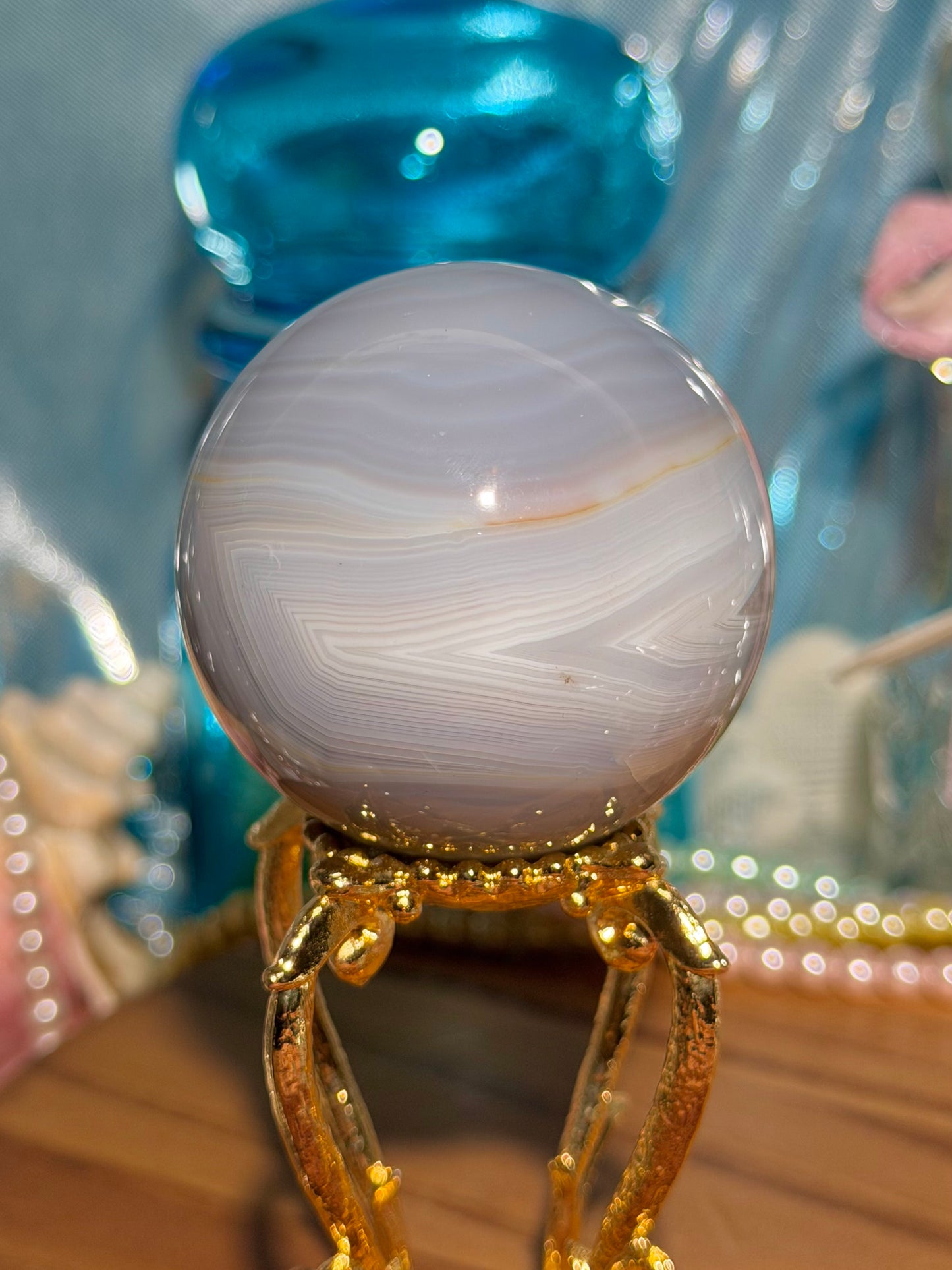 Blue agate sphere from Madagascar 25A