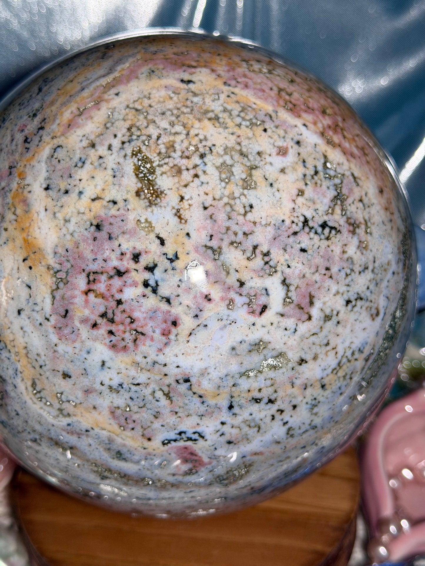Statement Pastel Rainbow orbicular Veinless Ocean Jasper™ sphere from Madagascar - 17lbs, 7.5kg