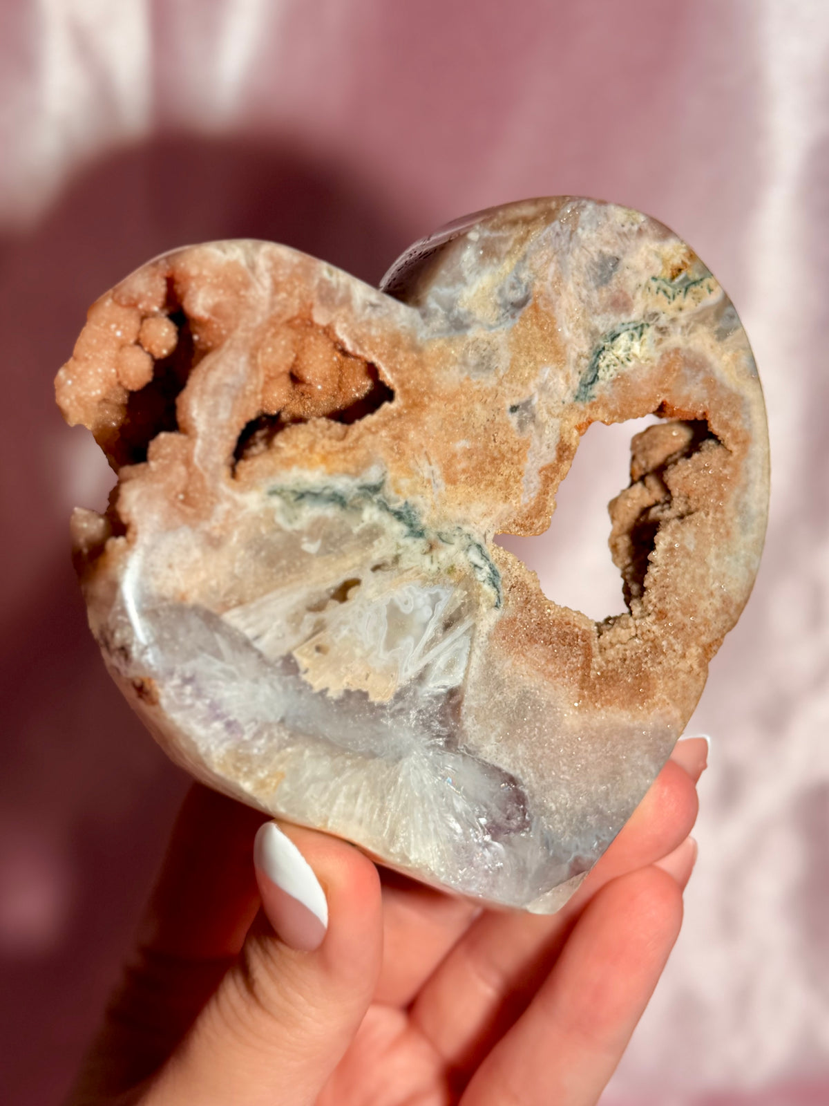 Brazilian Pink Amethyst Heart On Stand