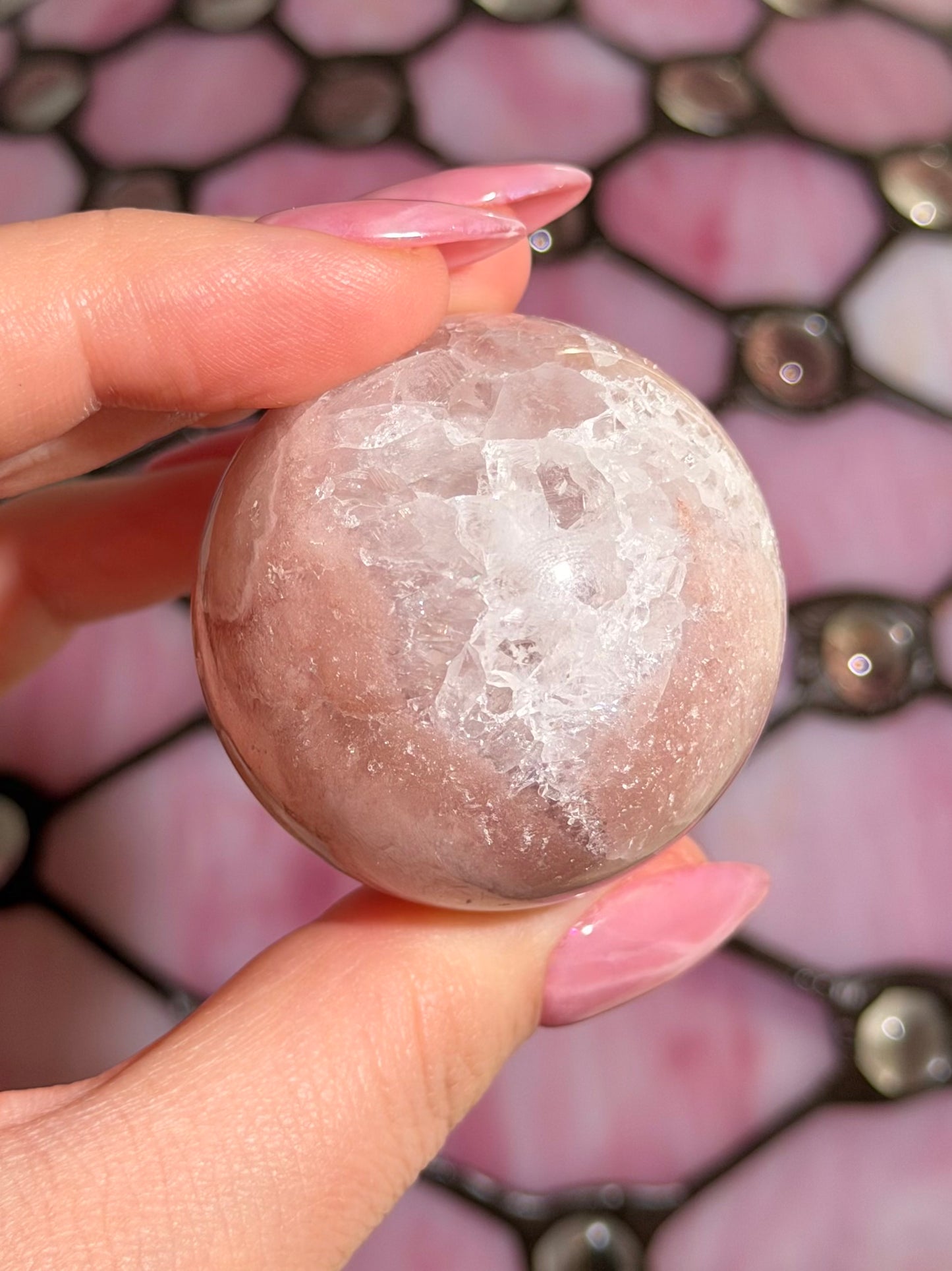 Pink amethyst x flower agate sphere